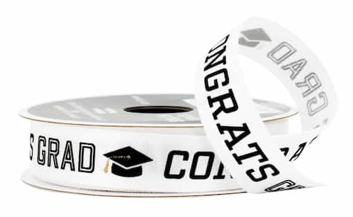 5/8" X 3.3Yd. White Congrats Grad Satin Ribbon By Celebrate It
