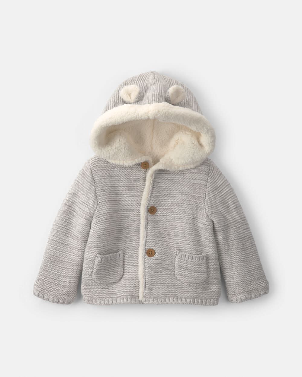 Baby Bear Sweater Knit Hooded Jacket - Grey - 24M
