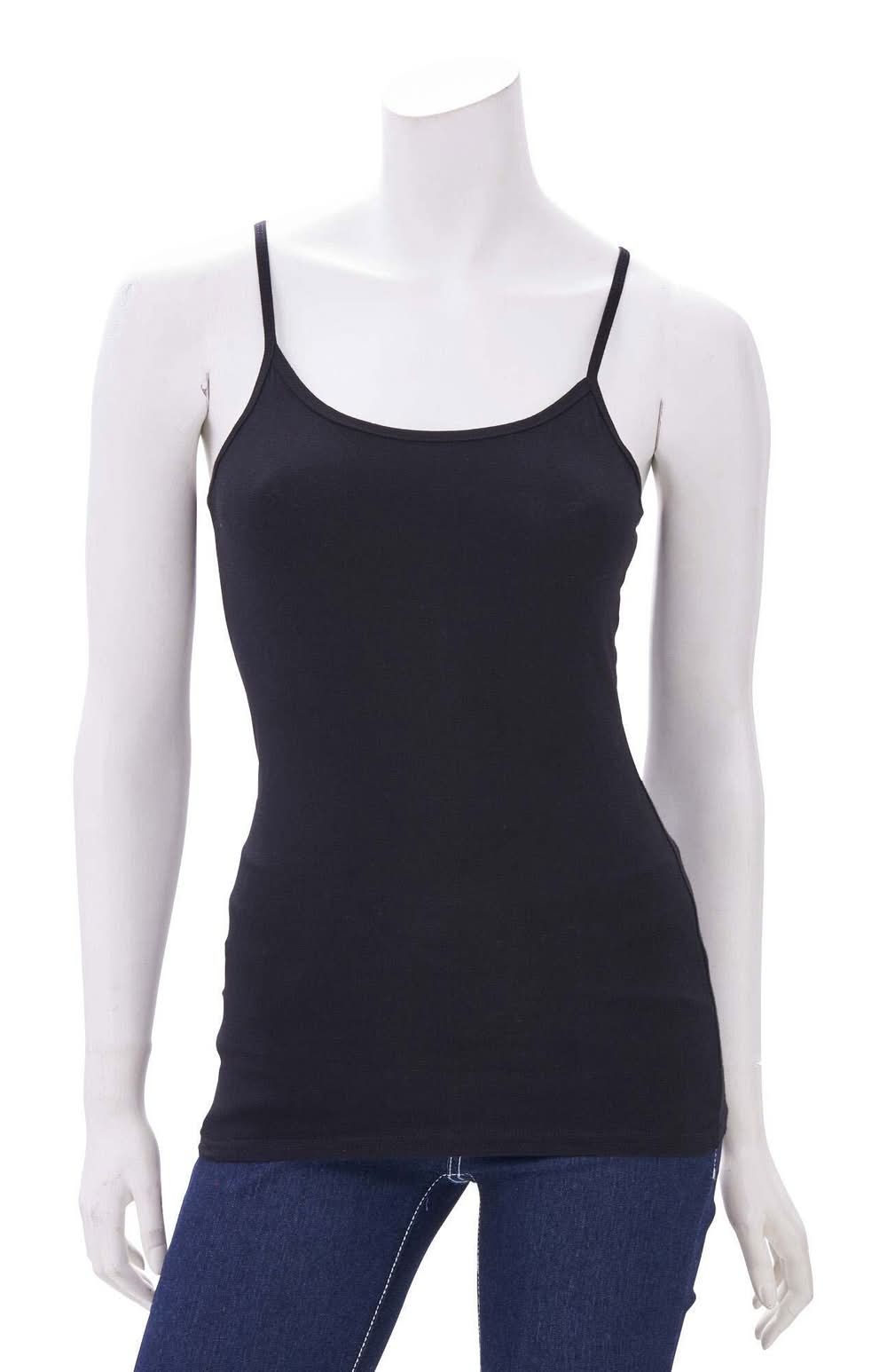 mySTYLE Women's Scoop Neck Cami Top with Spaghetti Straps (L, Black)