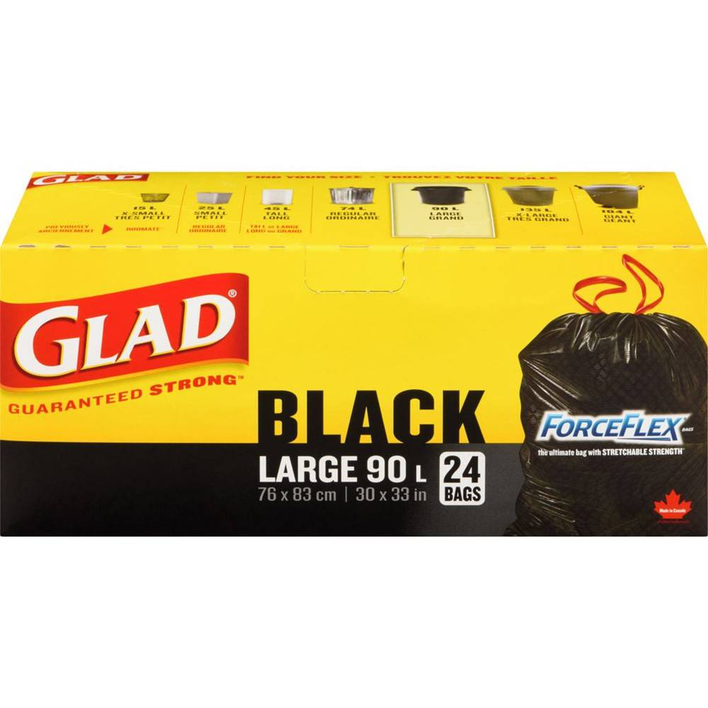 Glad grands sacs à ordures noirs forceflex, forceflex (24 un) - forceflex mixed bags, large, black (24 ea)