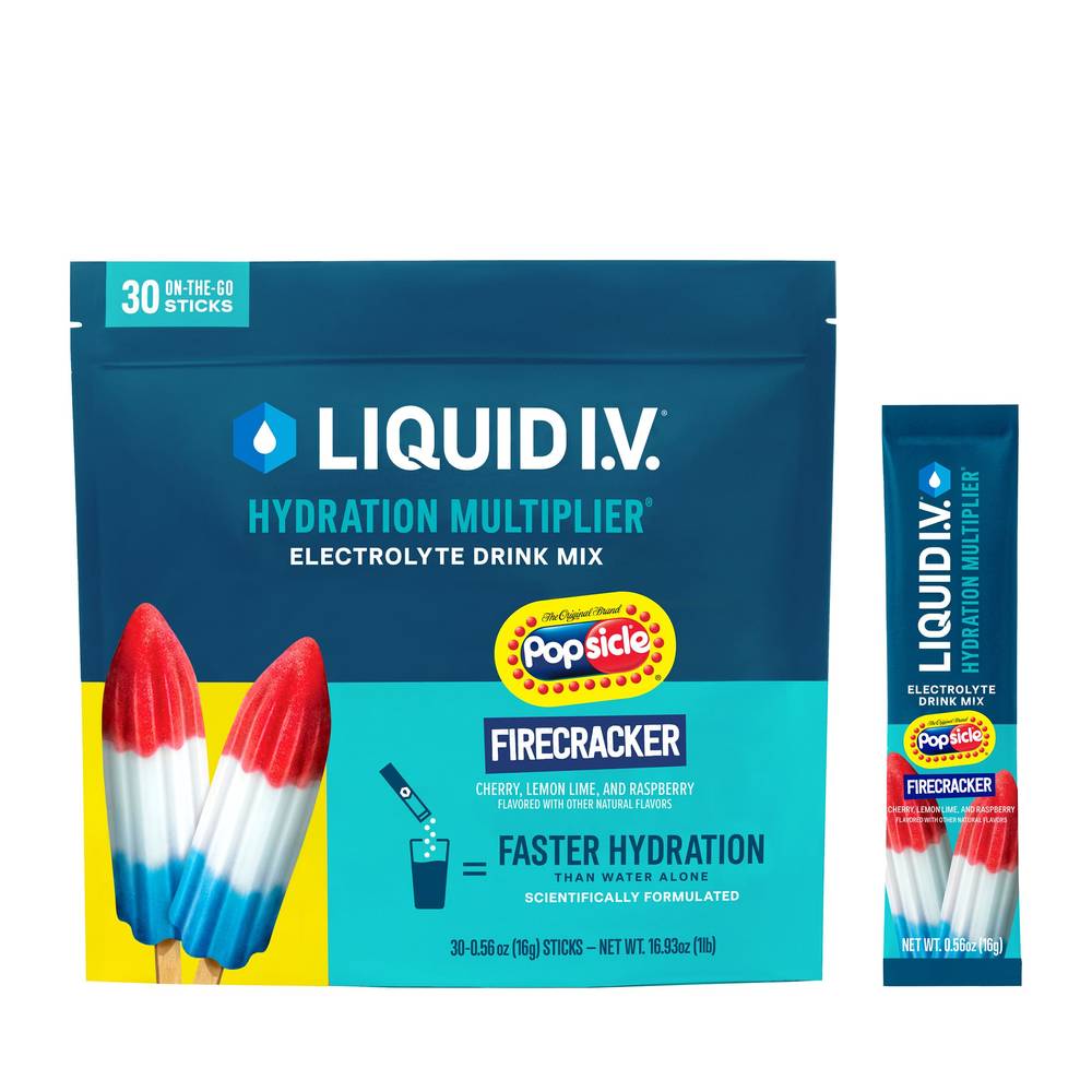 Liquid I.V. Hydration Multiplier, 30 Individual Serving Stick Packs in Resealable Pouch, Firecracker