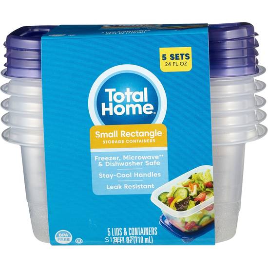 Total Home Food Storage Containers, 5 Lids and Containers