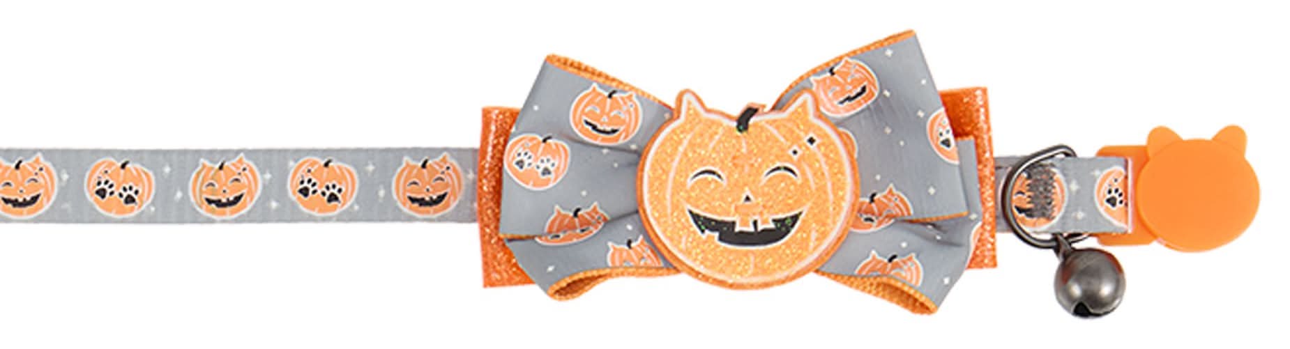 Thrills & Chills® Pumpkin Bow Cat Collar (Color: Orange, Size: Cat (Adult))
