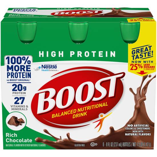 BOOST High Protein Nutritional Drink, Rich Chocolate, 6 CT