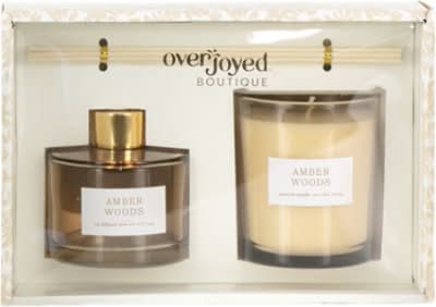 Overjoyed Boutiqe Diffuser Candle Set Amber Woods - Each
