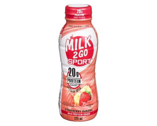 Milk 2 Go · Sport fraisebananeprotéiné - Sport strawberry banana milk protein shake (325 mL)