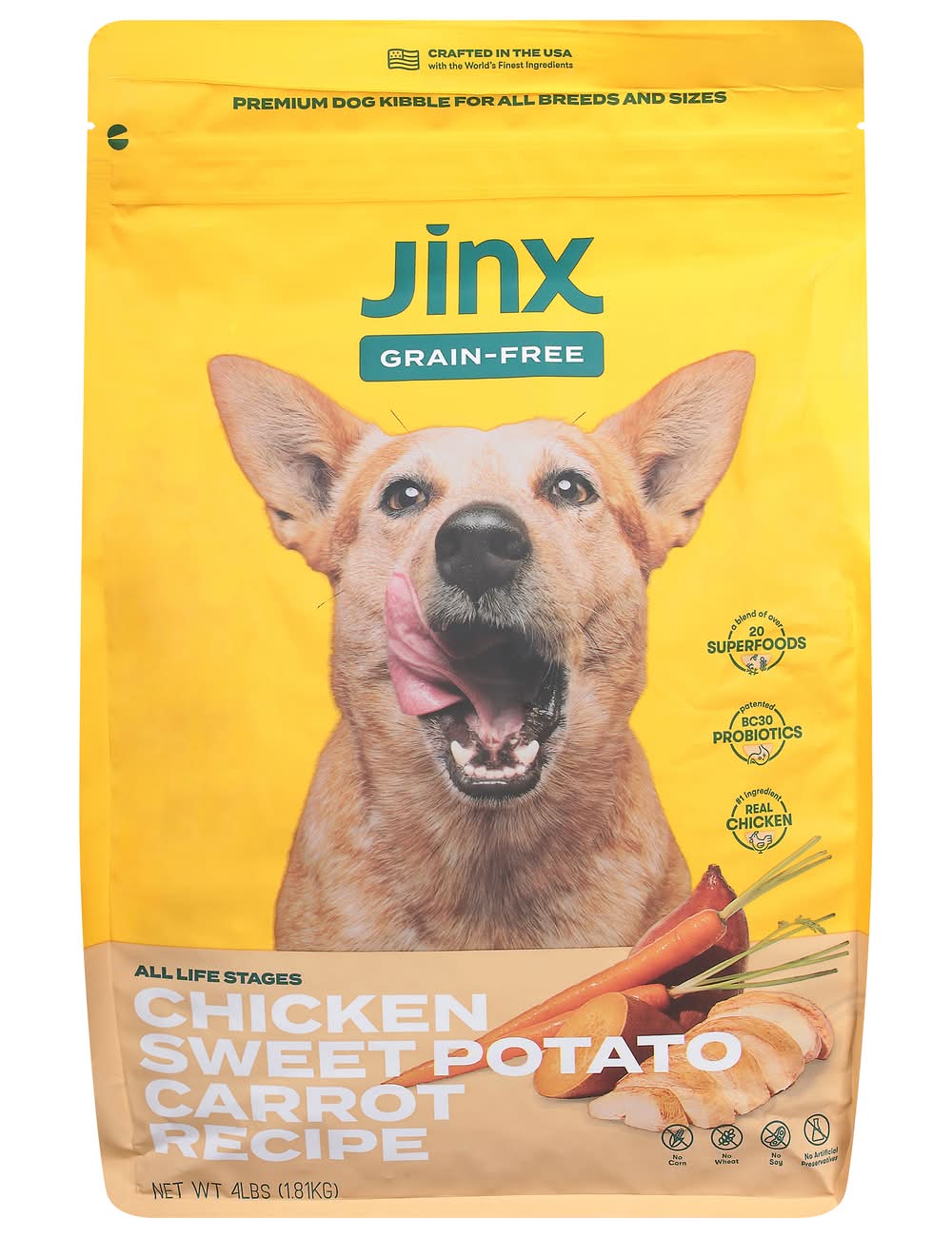 Jinx All Life Stages Grain Free Sweet Potato Carrot Recipe Dog Food, Chicken (4 lbs)