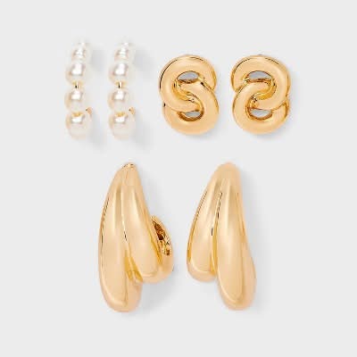 A New Day Hoop & Stud Crystal Earring Set Ages 18y+ (3 ct)