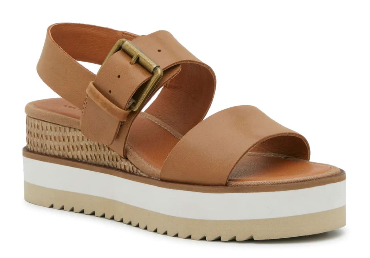 Lucky Brand Tebra Wedge Sandal (Cognac Leather Medium - 7)