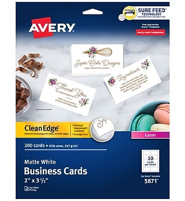 Avery Clean Edge Business Cards, 2 x 3 1/2, Matte White, 200/Pack (5871)