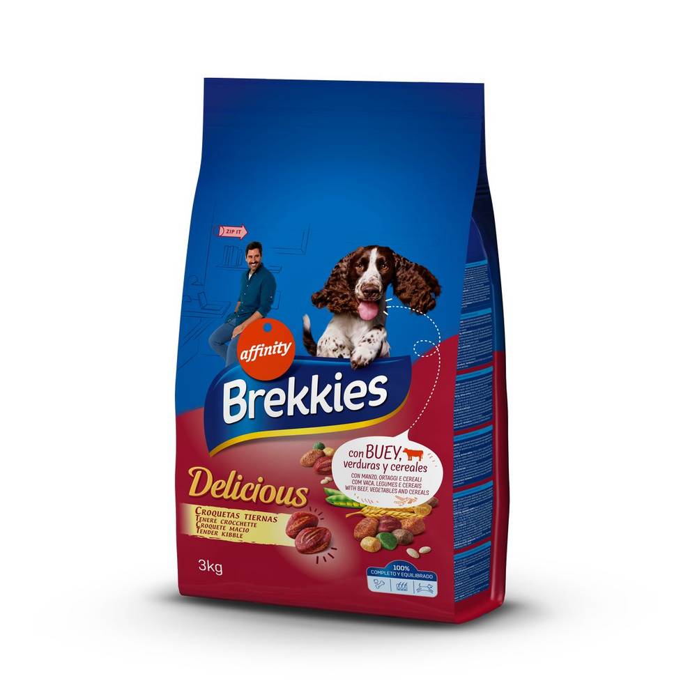 Comida para perros adultos BREKKIES con buey bolsa 3 Kg