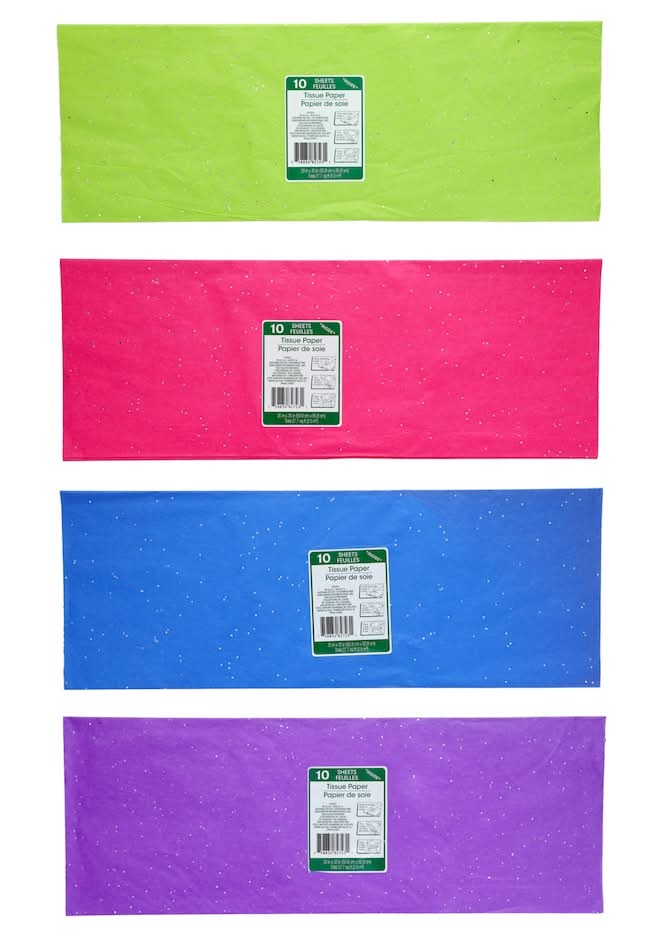 Bright Sparkle Tissue Paper, 20x20 in , Pink-Green-Purple & Blue (4 ct)