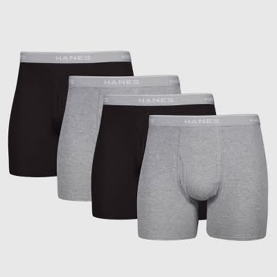 Hanes Tagless Boxer Briefs, Men, XXL, Black-Gray (4 ct)