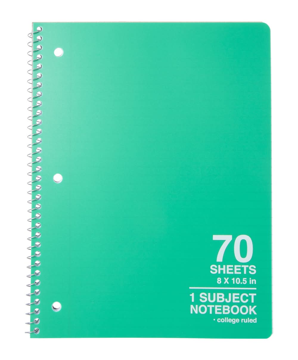 1-Subject College Ruled Spiral Notebook 8in x 10.5in Green