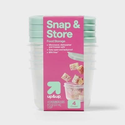 up&up Small Square Food Storage Containers, Mint Green-Transparent (4 ct)