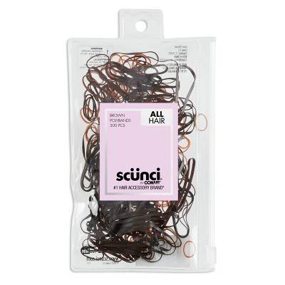 Scunci Mixed Size Polyband Elastic Hair Ties, Brown (300 ct)