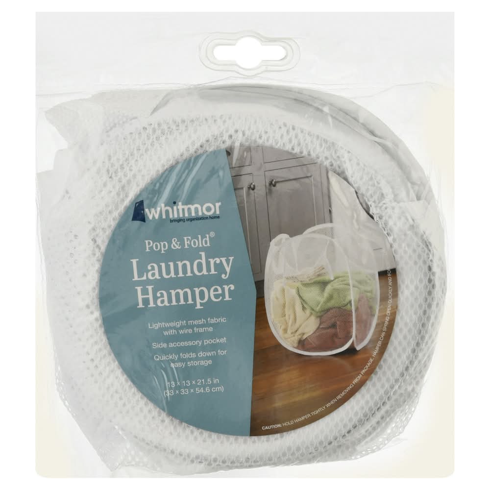 Whitmor Pop & Fold White Laundry Hamper