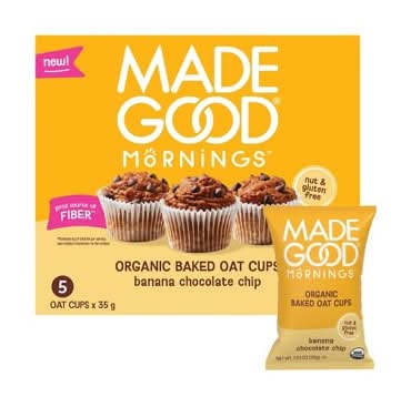 MadeGood Mornings Organic Baked Oat Cups, Banana-Chocolate Chip (5 x 1.23 oz)
