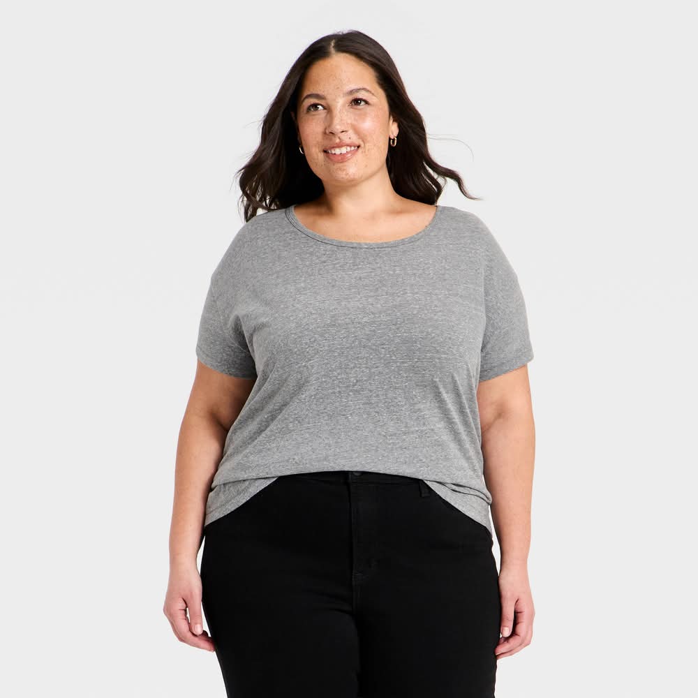 Universal Thread Short Sleeve Pullover T-Shirt, Women, XXL, Light Heather Gray