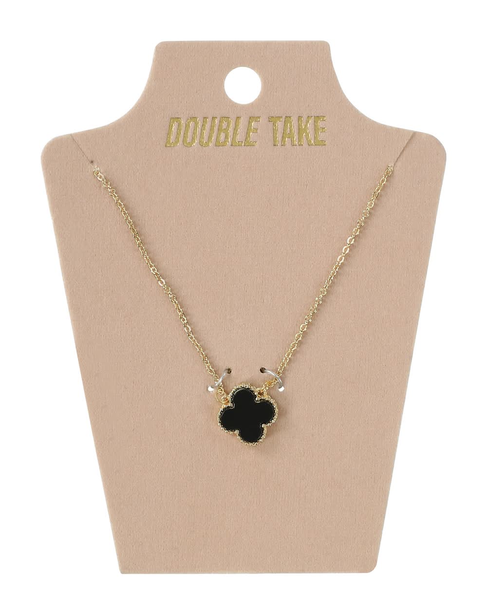 Double Take Clover Charm Necklace Black