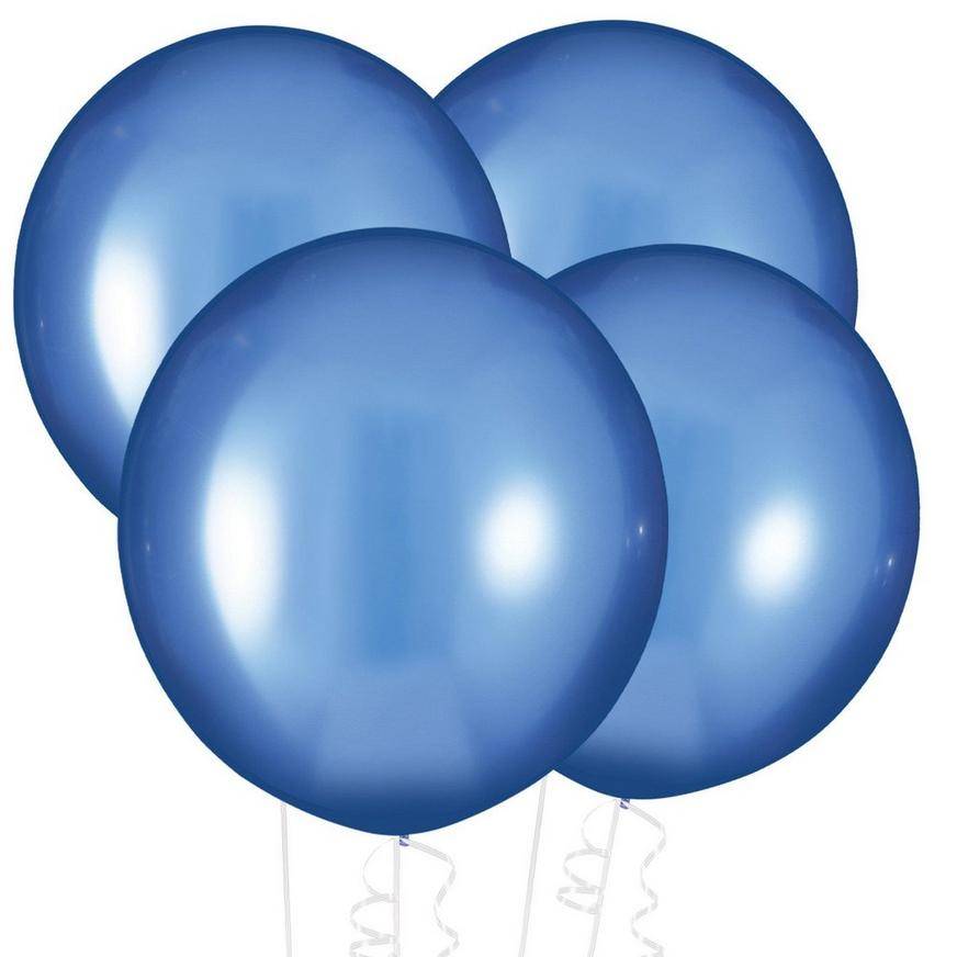 Uninflated 4ct, 24in, Metallic Luxae Azure Blue Premium Latex Balloons - Luxaireae