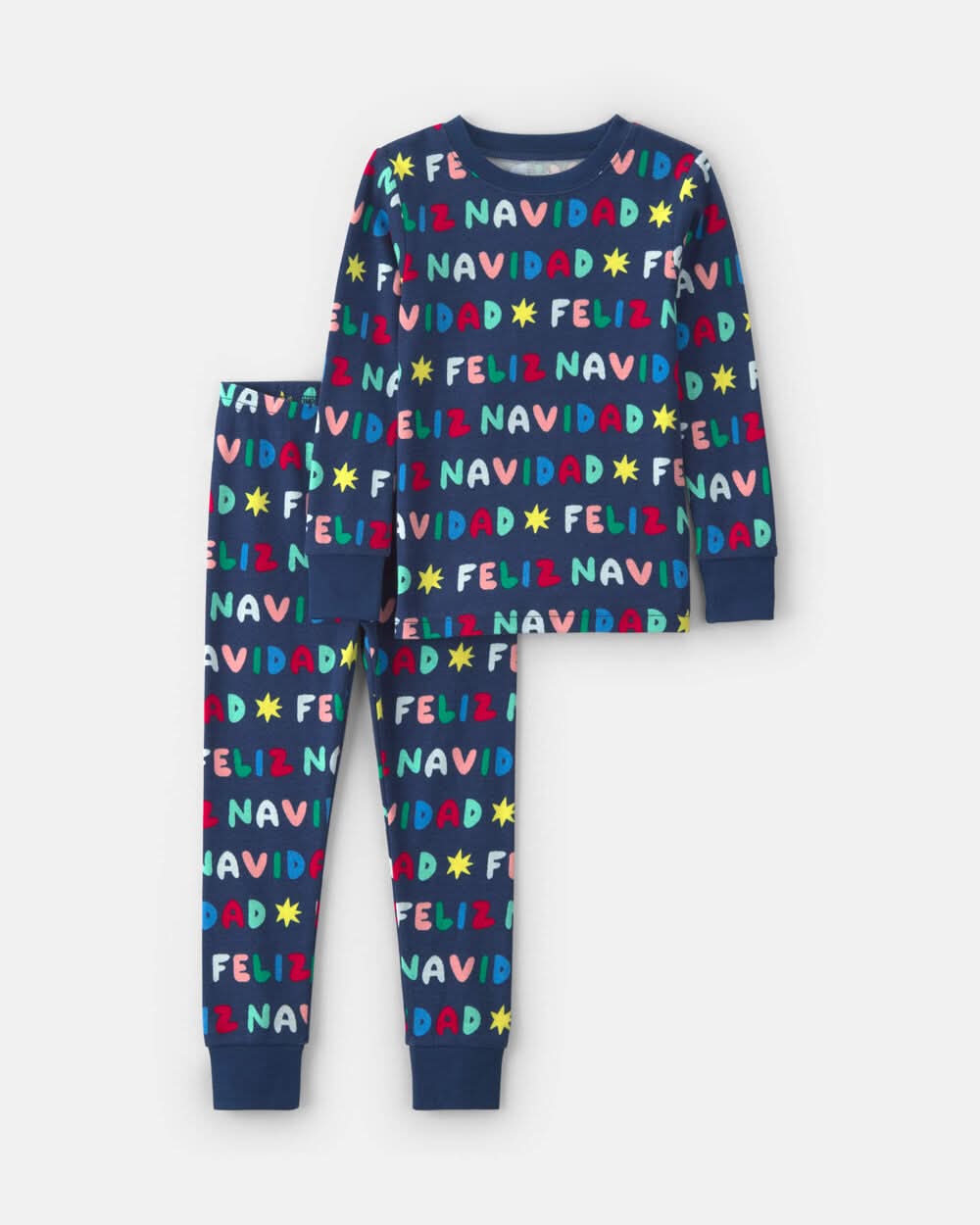 Toddler 2-Piece 'Feliz Navidad' Christmas 100% Cotton Snug Fit Pajama Set - Navy Blue - 4T