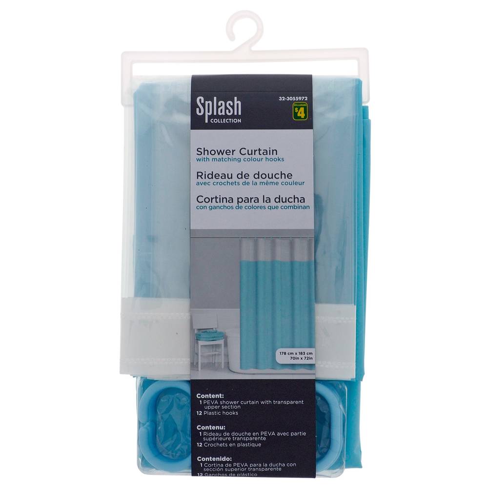 Splash Shower Curtain and Hooks, 72X70", Assorted