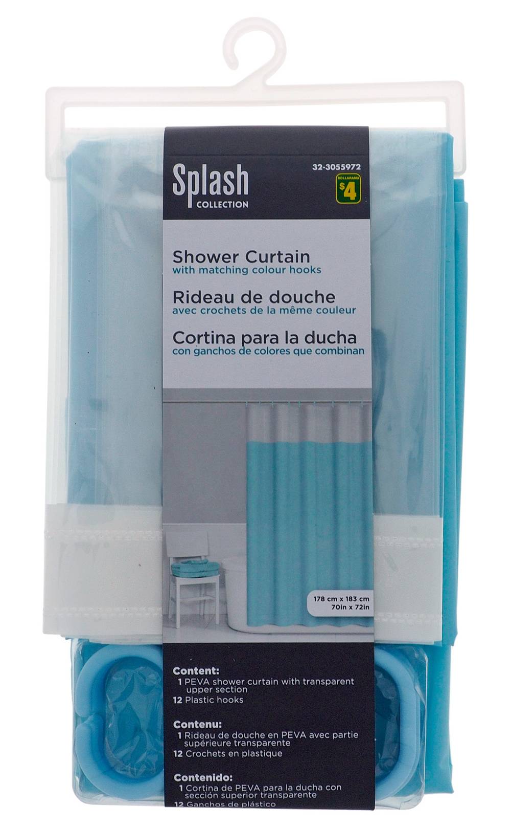 Splash Shower Curtain and Hooks Set, Blue