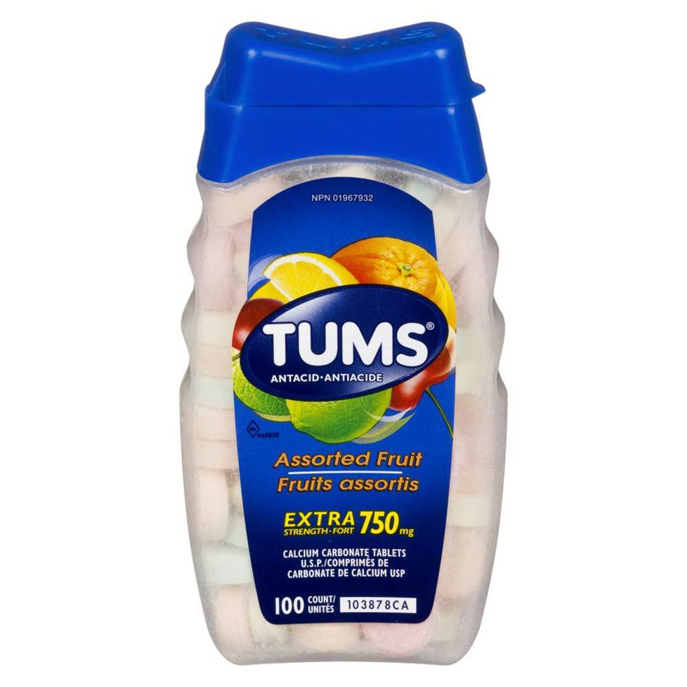 Tums antiacides extra-forts à saveur de fruits (100x750 mg - comprimés) - extra strength with calcium (100 units)