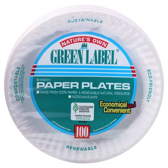 Nature's Own Green Label 9" Paper Plates (100 ct)