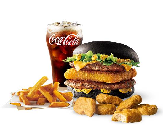 微牽絲起司排雙牛瓜瘋餐 | Slightly Stringy Cheese Patty Double Beef Cheese Burger+Sweet Potato Combo