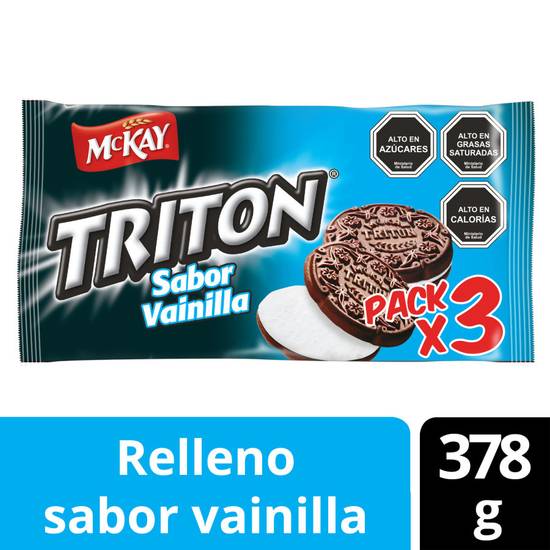 Triton pack galletas de chocolate con relleno vainilla (3 pack, 126 g)
