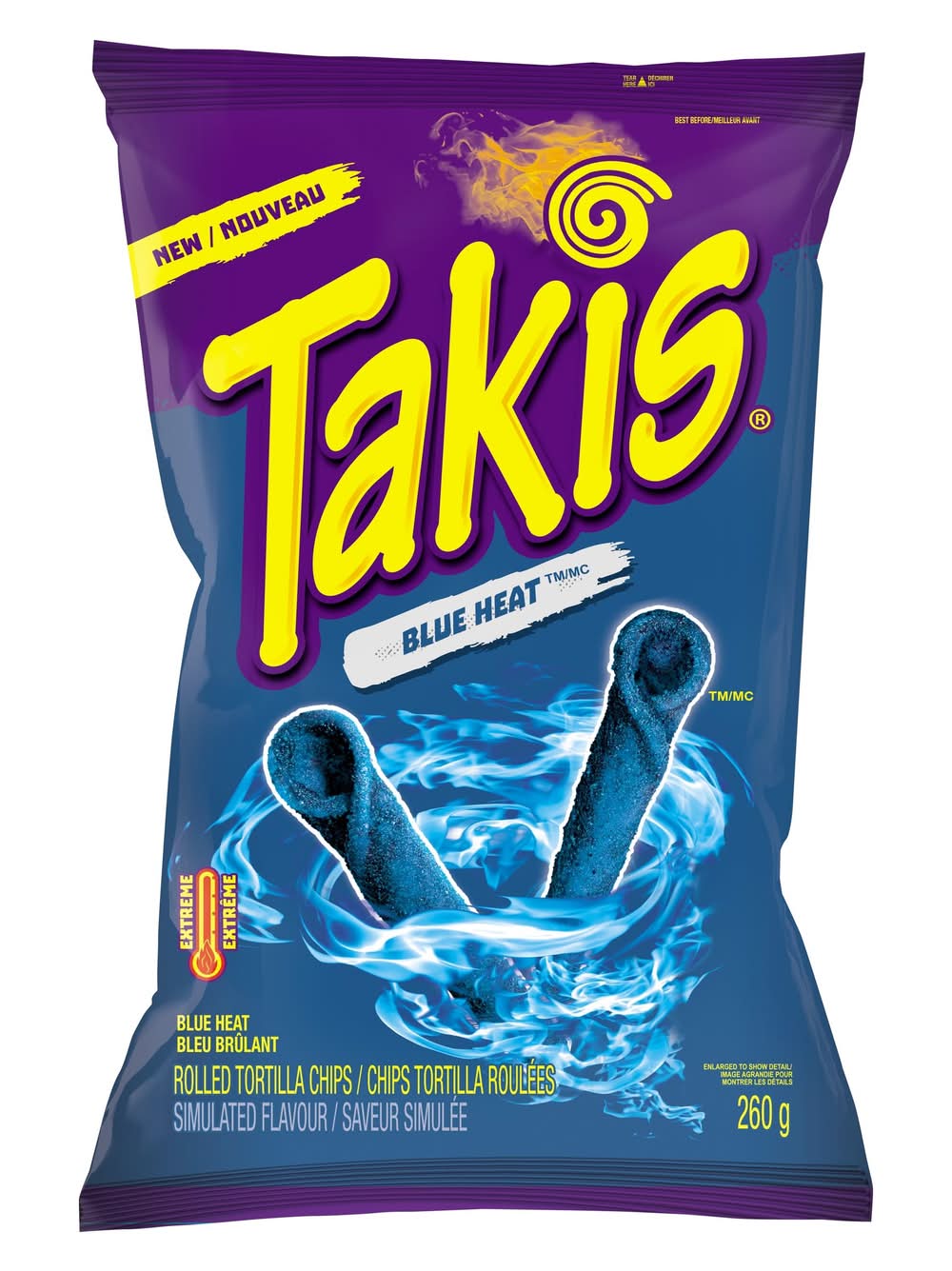 Takis chips tortilla roulées (blue heat) - takis rolled tortilla chips, blue heat (260 g)