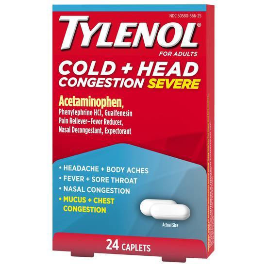 Tylenol Acetaminophen Adult Cold + Head Severe Congestion Relief (24 ct)
