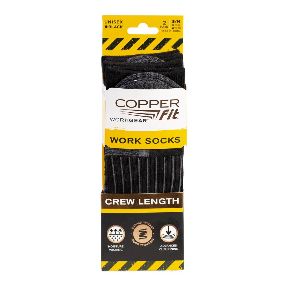 Copper Fit Crew Length Work Gear Cushioning Socks (unisex/l - xl/black)