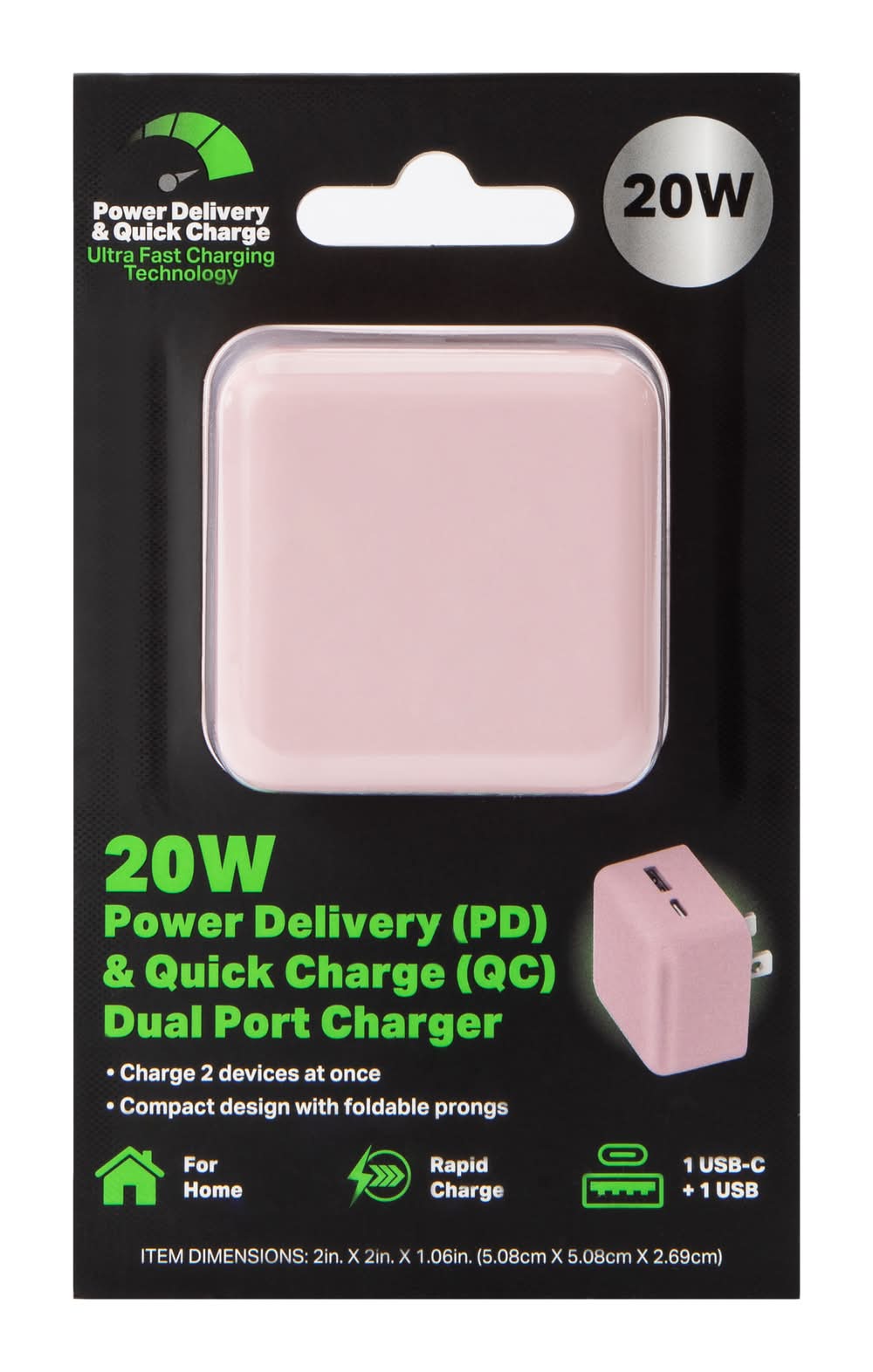 20W Power Delivery & Quick Charge USB-C & USB Dual Port Wall Charger Pink