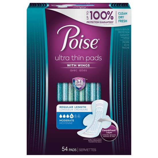 Poise Regular Length Moderate Ultra Thin Pads With Wings (female) (54 ct)