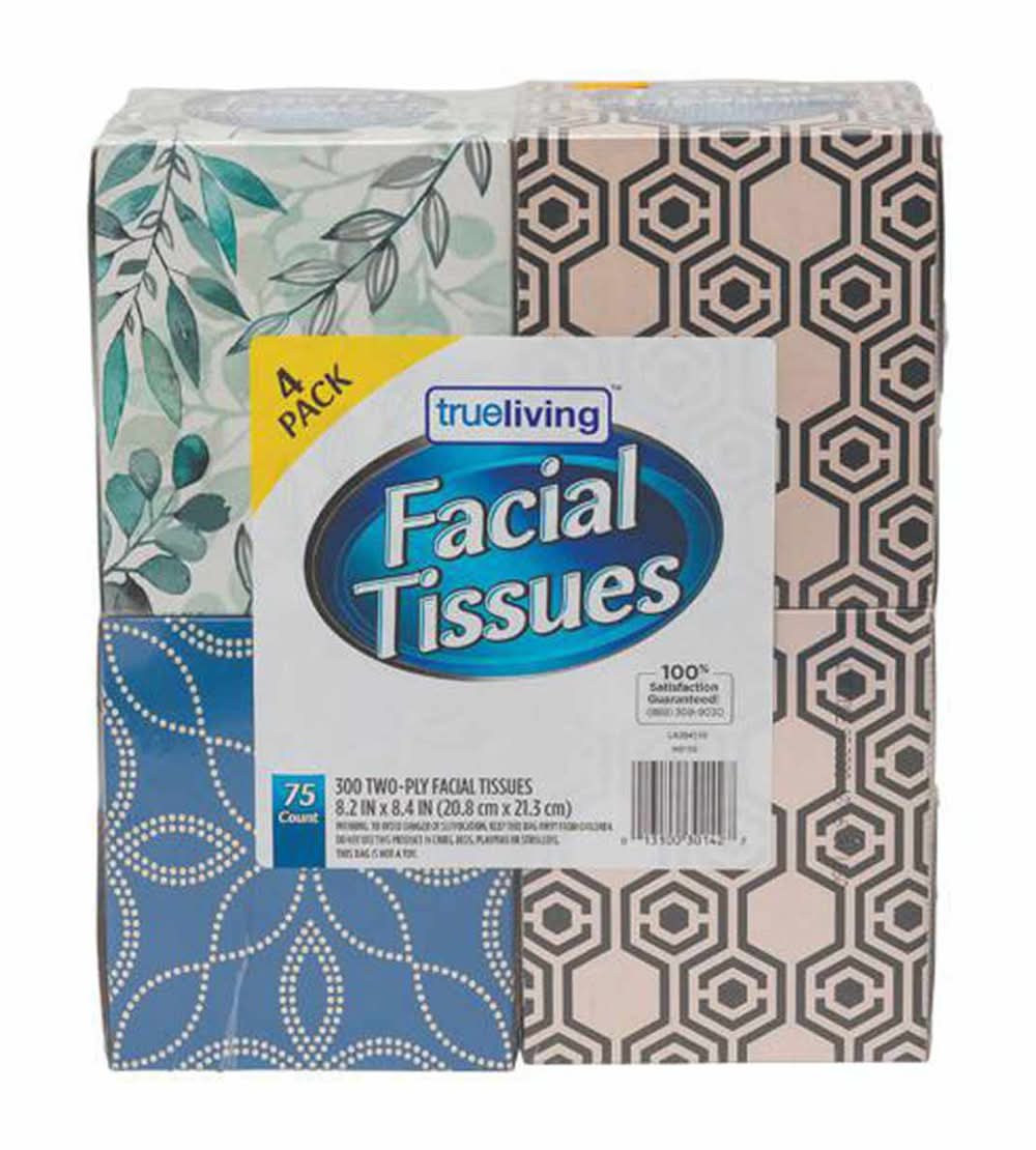 True Living Facial Tissues 4 Cubes 75 Tissues Per Box