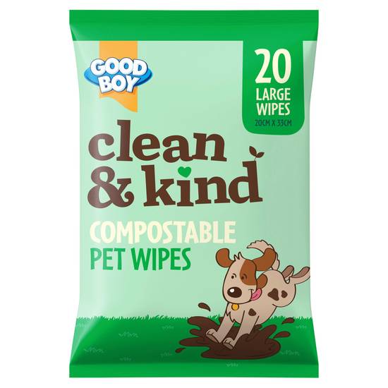 Good Boy Clean & Kind Large Compostable Pet Wipes x20