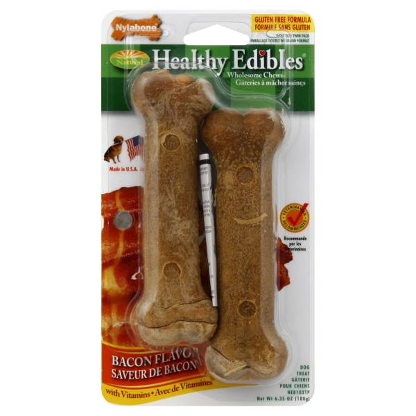 Nylabone Healthy Edibles Bacon Flavored Dog Bone Wholesome Chews (6.69 oz, 2 ct)