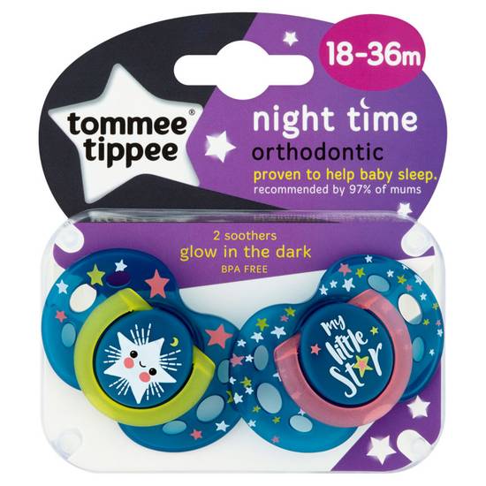 Tommee Tippee Night Time 2 Orthodontic Soothers 18-36m