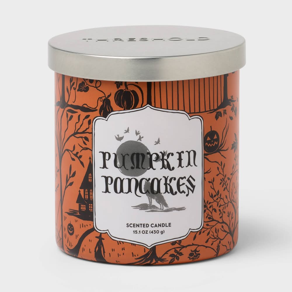 Threshold 2 Wick Glass Halloween Scented Jar Candle With Lid, Pumpkin Pancakes (15.1 oz)