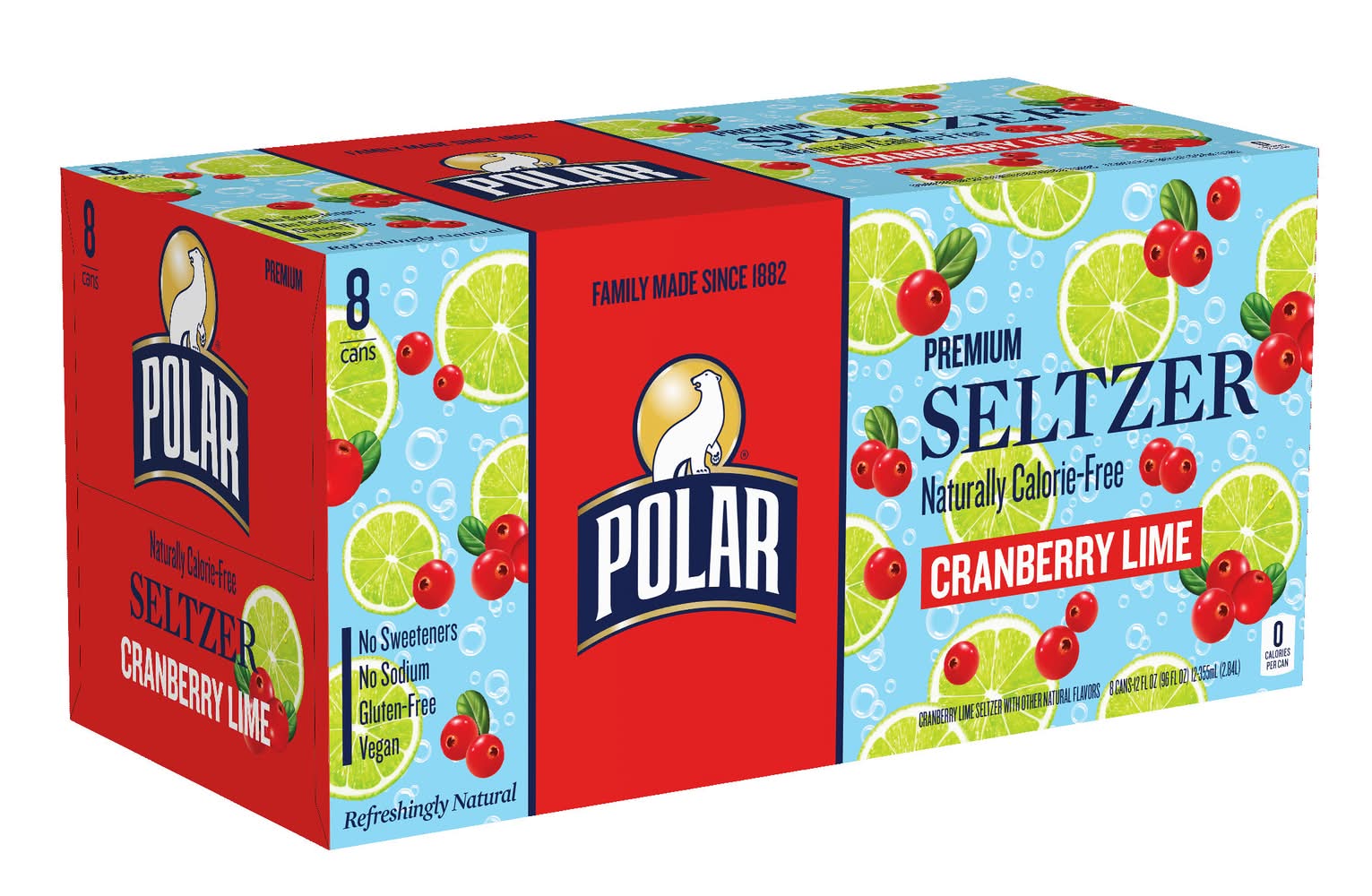 Polar Premium Calorie-Free Sparkling Seltzer Water, Cranberry-Lime (8 x 12 fl oz)