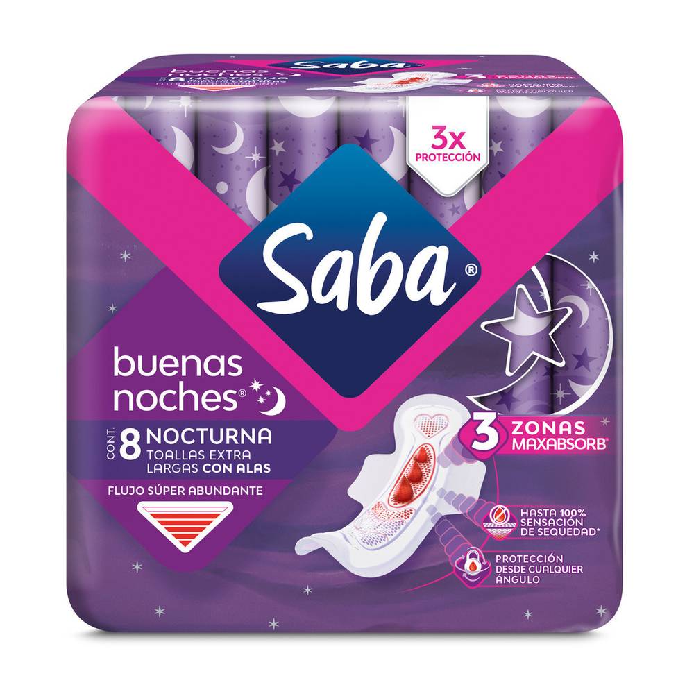 Saba toalla nocturna con alas (paquete 8 piezas)