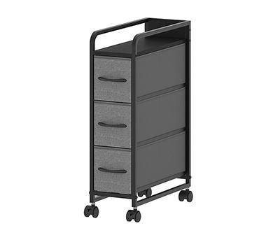 Gray & Black 3-Drawer Narrow Metal Rolling Cart