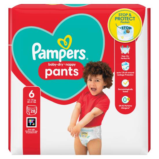 Pampers Baby-Dry Nappy Pants Size 6, 28 Nappies, 14kg-19kg, Essential pack