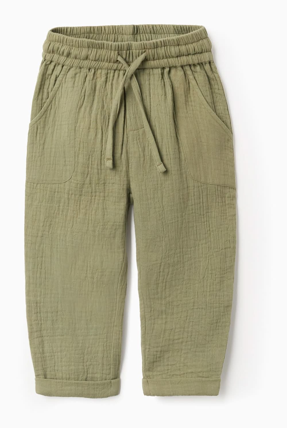 Calças Baggy Em Bambula De Algodão Para Bebé Menino, Verde-Escuro (Verde Escuro - 12/18M)