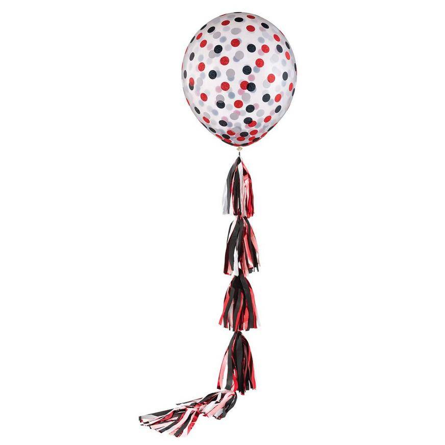 Uninflated 1ct, 24in, Red Confetti Latex Balloon with Tassel Tail - School Colors