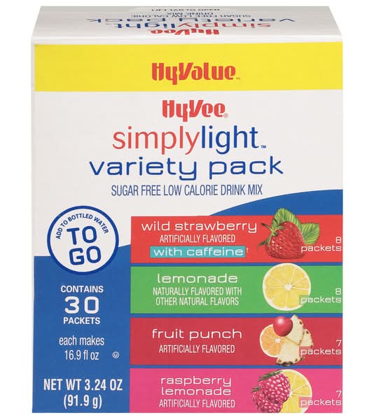 Hy-Vee Simply Light Variety pack Drink Mix, Assorted (3.24 oz, 30 ct)