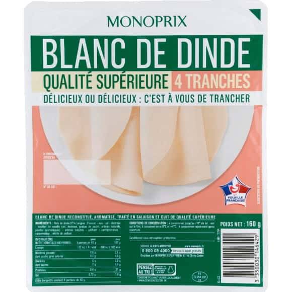 Monoprix Blanc De Dinde La Barquette De 4 Tranches, 160G